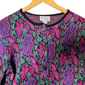 Vintage Bedford Fair Womens Size‎ 14 Floral Button Front Knit Cardigan Sweater